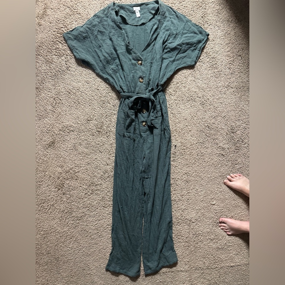 Teal Button-Down Jumpsuit